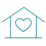 Blue icon of a house with a heart in the middle